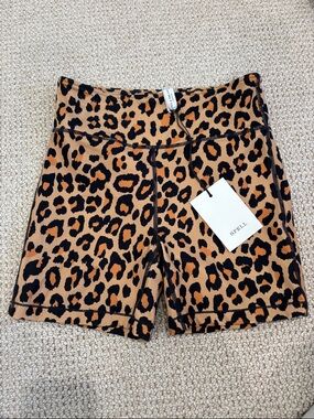 Spell Leopard-Print Bike Shorts in Tan and Black